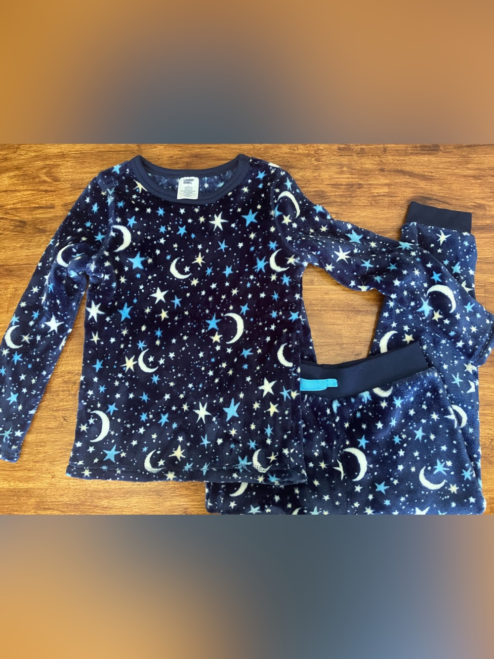 Lands' End Navy Moon & Star Fleece Pajama Set